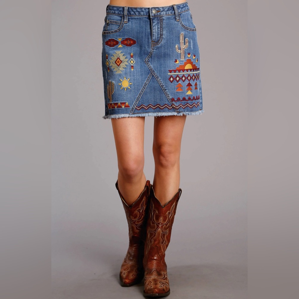 Stetson LADIES SOUTHWESTERN EMBROIDERED DENIM JEAN SKIRT